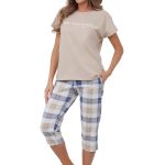 Piżama damska Italian Fashion RIMA kr.3/4 beżowy/druk