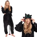 Piżama Damska Kombinezon Kigurumi Onesie Szczerbatek Czarny Smok 145 155 S