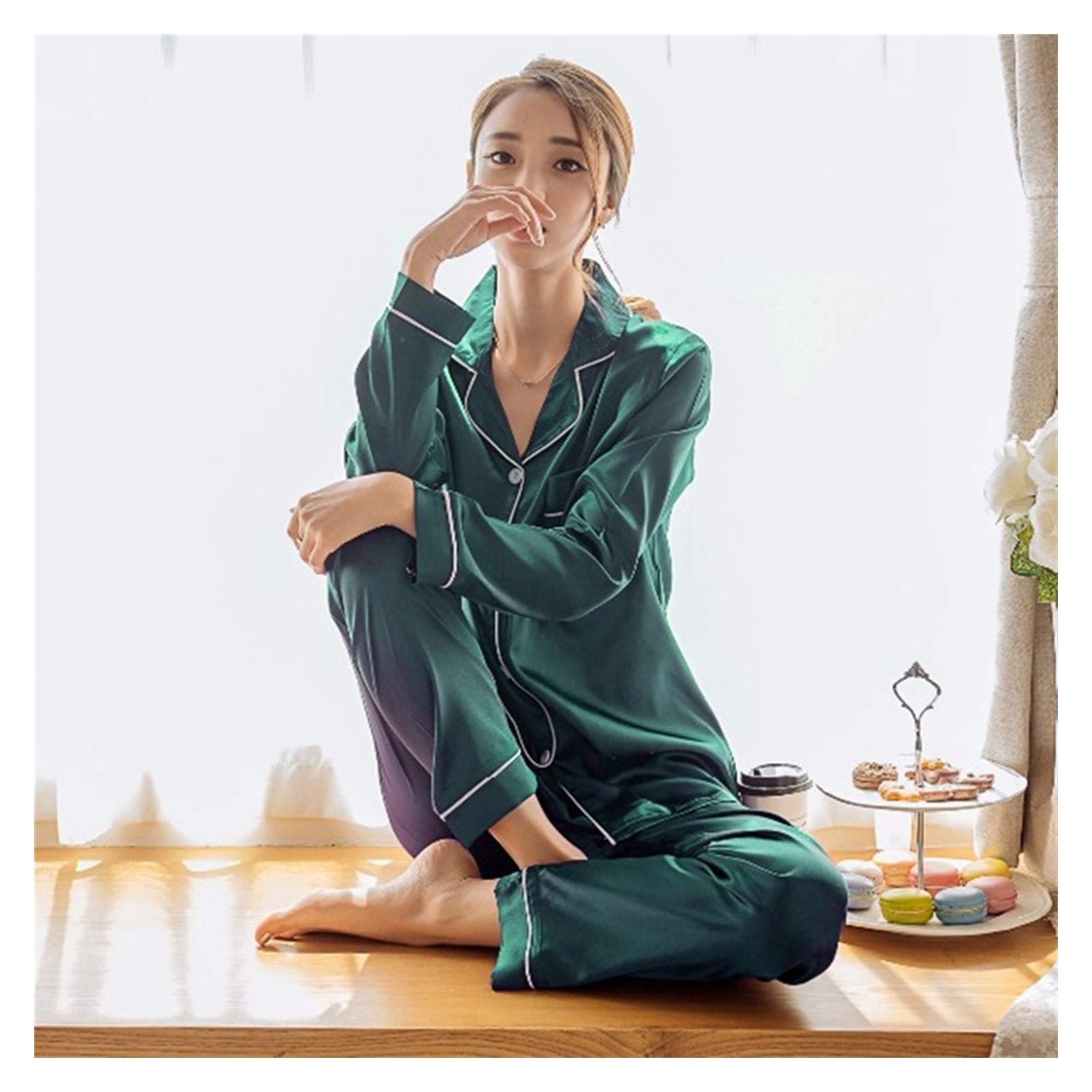 pizama-damska-jedwabna-773vba.jpg HNGM Damska piżama Damska jedwabna satynowa piżama piżama zestaw para piżama dwa zestaw (Color : Lg Green, Size : XXXX Large) : Amazon.pl: Moda - obrazek 1