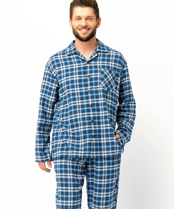pizama-flanelowa-meska-912qli.jpg Piżama męska Flanelowa Key MNS 492 B25 rozpinana niebieska - obrazek 1