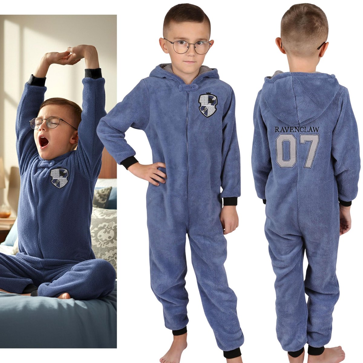 pizama-harry-potter-541miz.jpg HARRY POTTER Ravenclaw Jednoczęściowa piżama dziecięca, POLAROWA CIEPŁA piżamka, onesie z kapturem 7 8 lat 128cm - obrazek 1