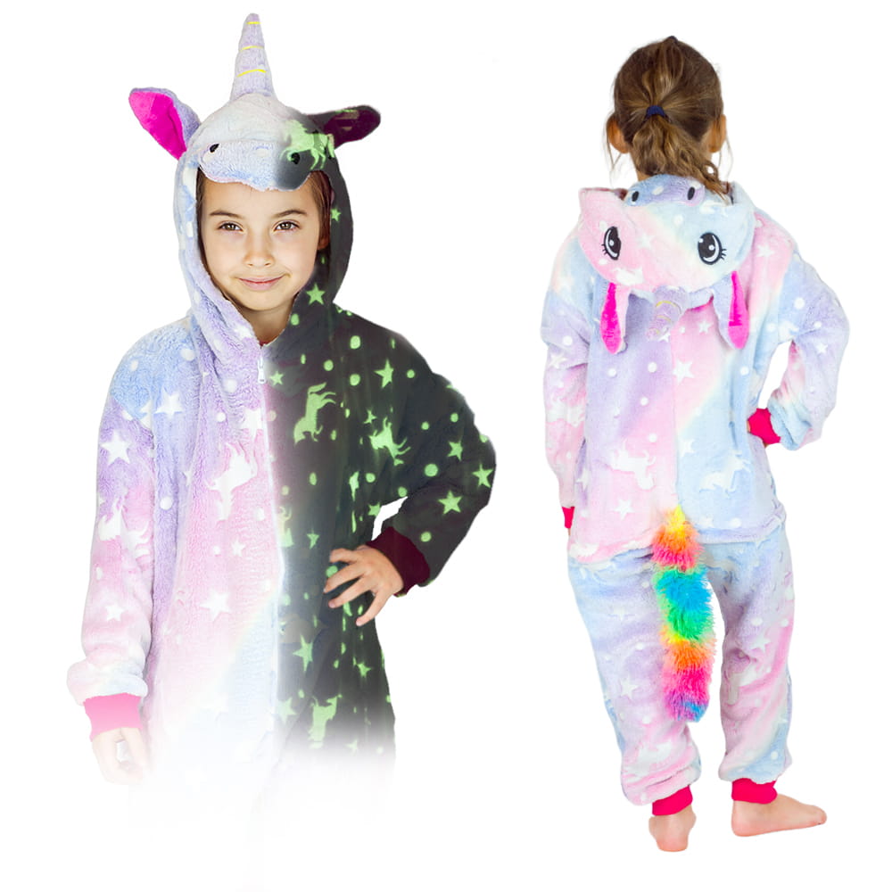 pizama-jednoczesciowa-dla-dzieci-004axk.jpg Tęczowy jednorożec świecący Kigurumi Onesie dla dzieci - obrazek 1