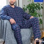 PIŻAMA MĘSKA FLANELA MNS 414 B23 R.3XL 4XL DR KEY długi rękaw piżamy Bielizna męska WEGA