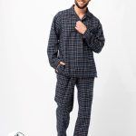 Piżama męska Flanelowa Key MNS 480 B25 rozpinana granat krata