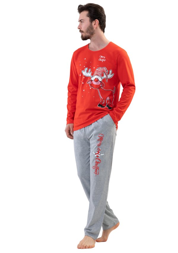 pizama-meska-swiateczna-056weq.jpg Piżama Męska Bawełniana Świąteczna Z Reniferem Vienetta S Na Prezent Święta - obrazek 1