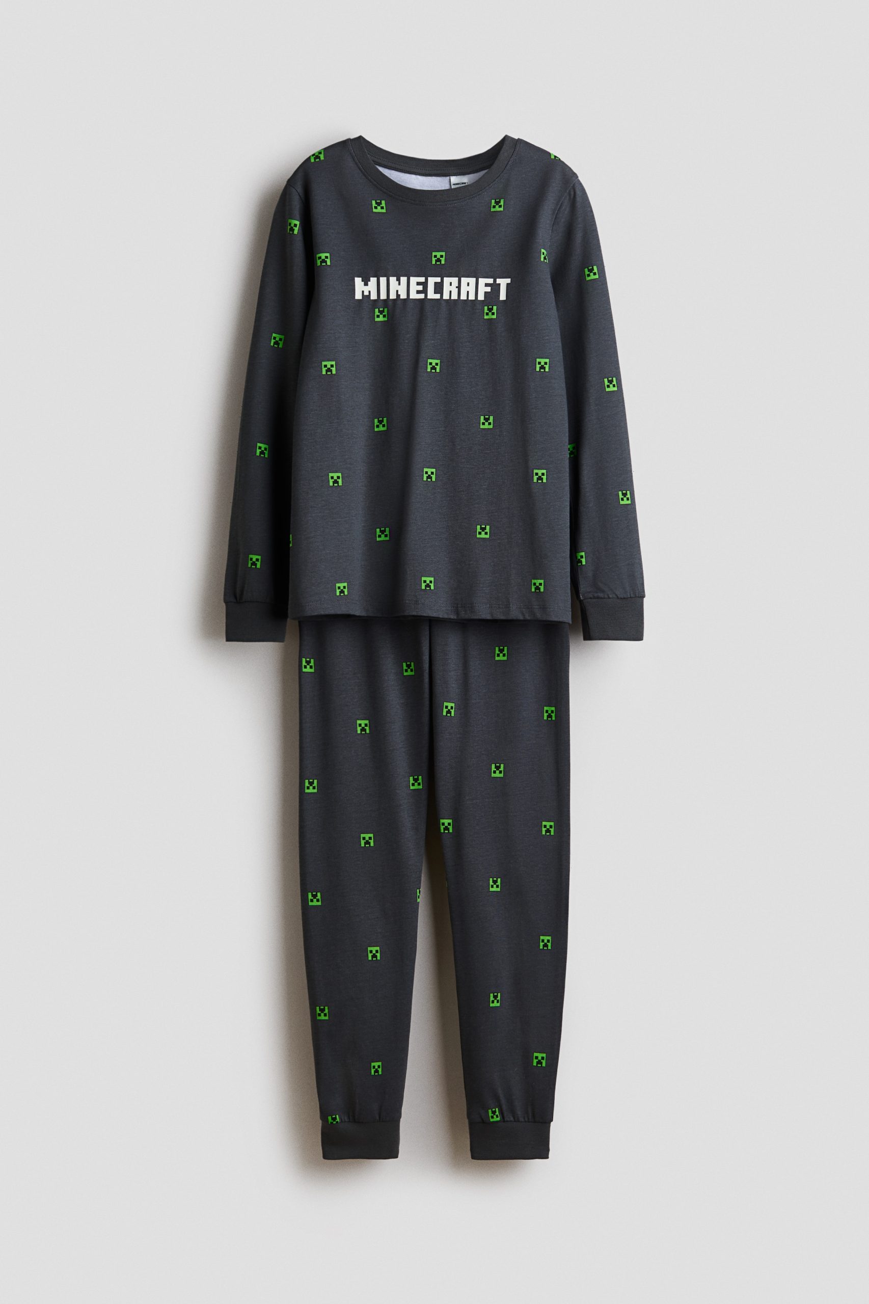 pizama-minecraft-000zpi.jpg Piżama z bawełnianego dżerseju z nadrukiem Ciemnoszary/Minecraft Dziecko | H&M PL - obrazek 1