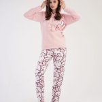 Piżama Damska Polarowa Vienetta Happy Bunny Hoodie, brzoskwiniowa, r. S XL