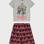 Piżama dwuczęściowa z domieszką wiskozy Stranger Things Kolor szary SINSAY 061DP 09M