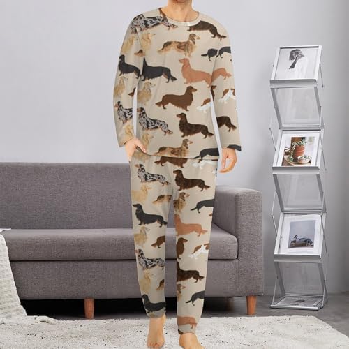 pizama-w-jamniki-746tut.jpg Jamniki Pet Dog męska piżama zestaw odzież wypoczynkowa długi rękaw góra i dół 2 częściowa bielizna nocna : Amazon.pl: Moda - obrazek 1