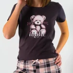 Piżama damska MIŚ krótki rękaw i spodnie 3/4w kratę plus size Muzzy