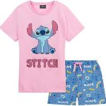 Disney Stitch piżama dziewczęca dla dzieci i nastolatków 2 częściowa bielizna nocna krótkie piżamy dla dziewczynek miękka oddychająca odzież domowa ...