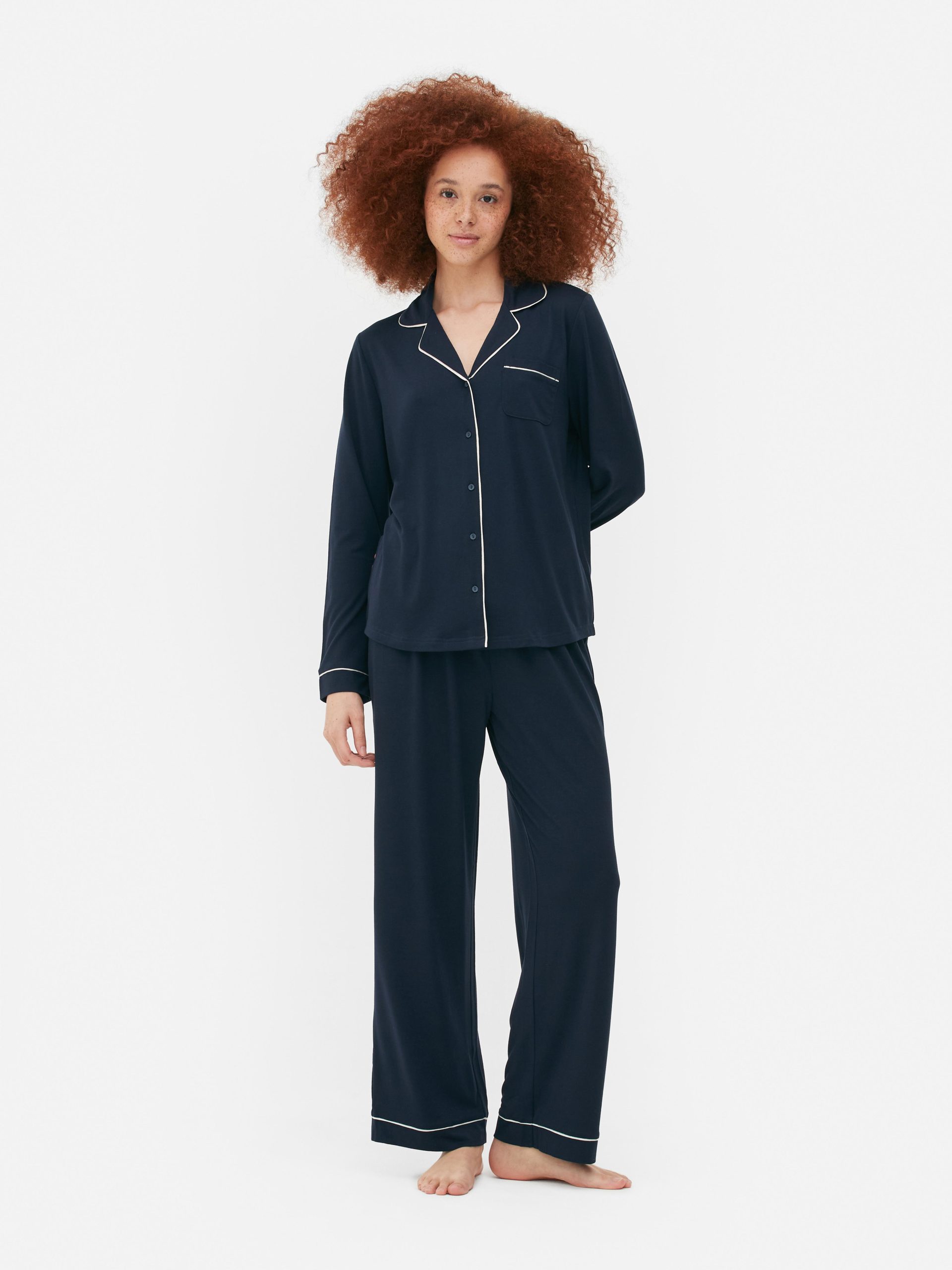 primark-pizama-315dhc.jpg Dżersejowa piżama typu boyfriend z długim rękawem Granatowy Damskie | Primark - obrazek 1