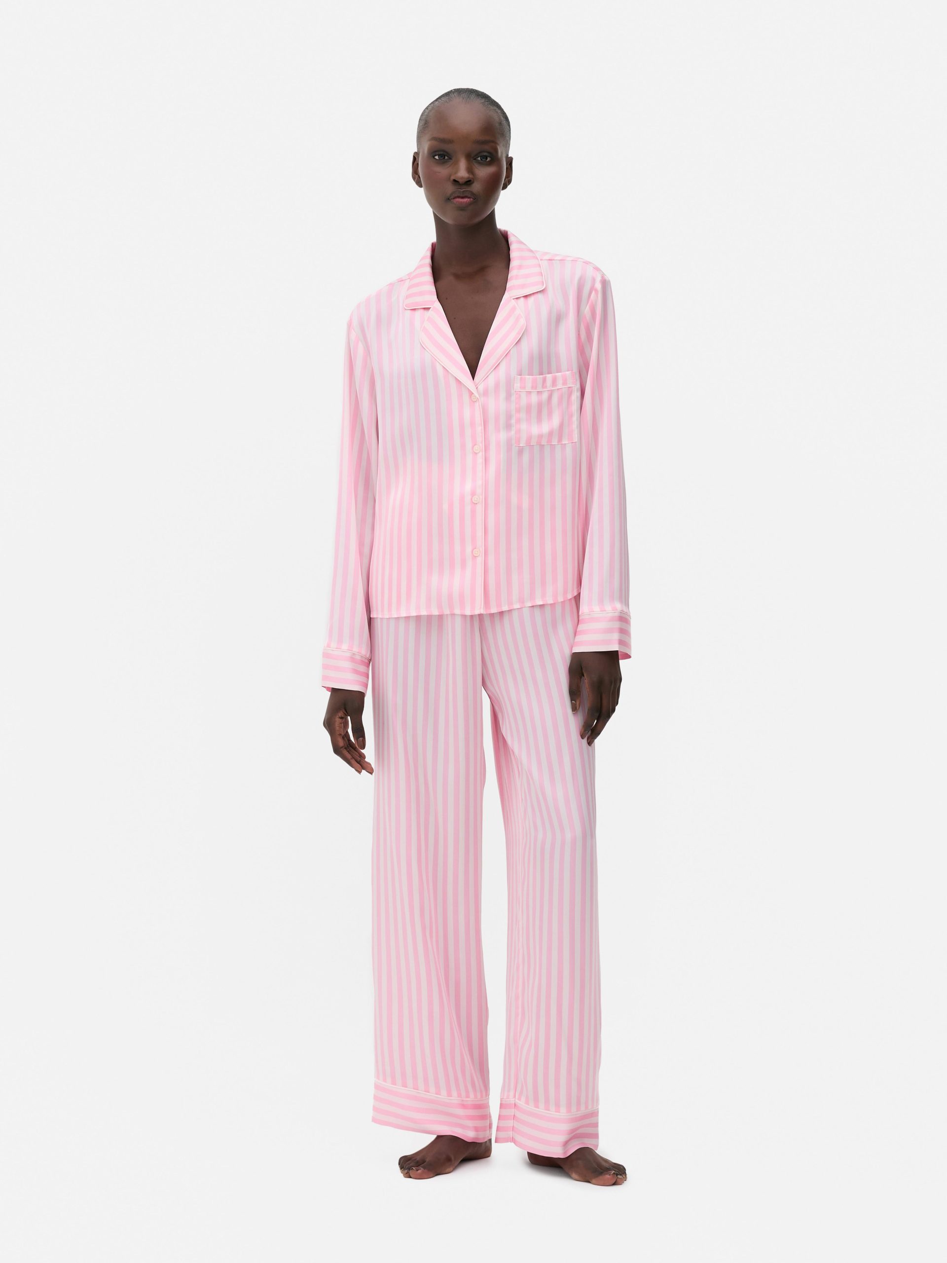 primark-pizama-448sfq.jpg Satynowa piżama w paski Różowy Damskie | Primark - obrazek 1