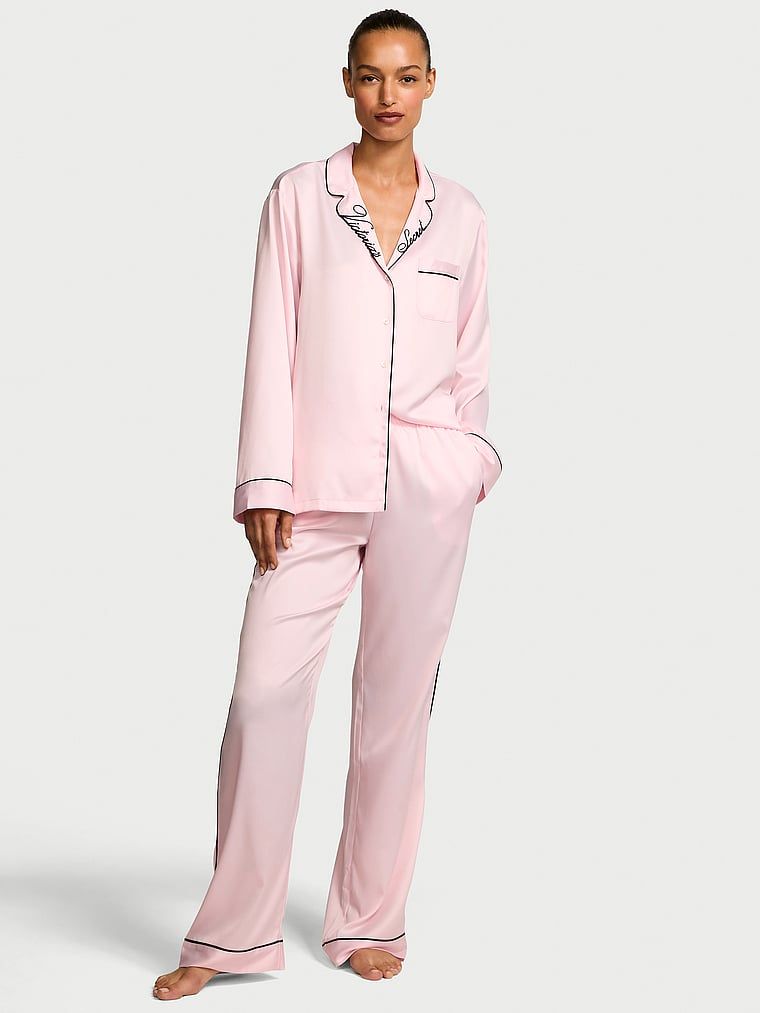 vs-pizama-335wgn-1.jpg Victoria's Secret Piżama satynowa błyszcząca z szortami Glazed Satin Angel Pink W Collar Embroidery Victoria's Secret PL - obrazek 1