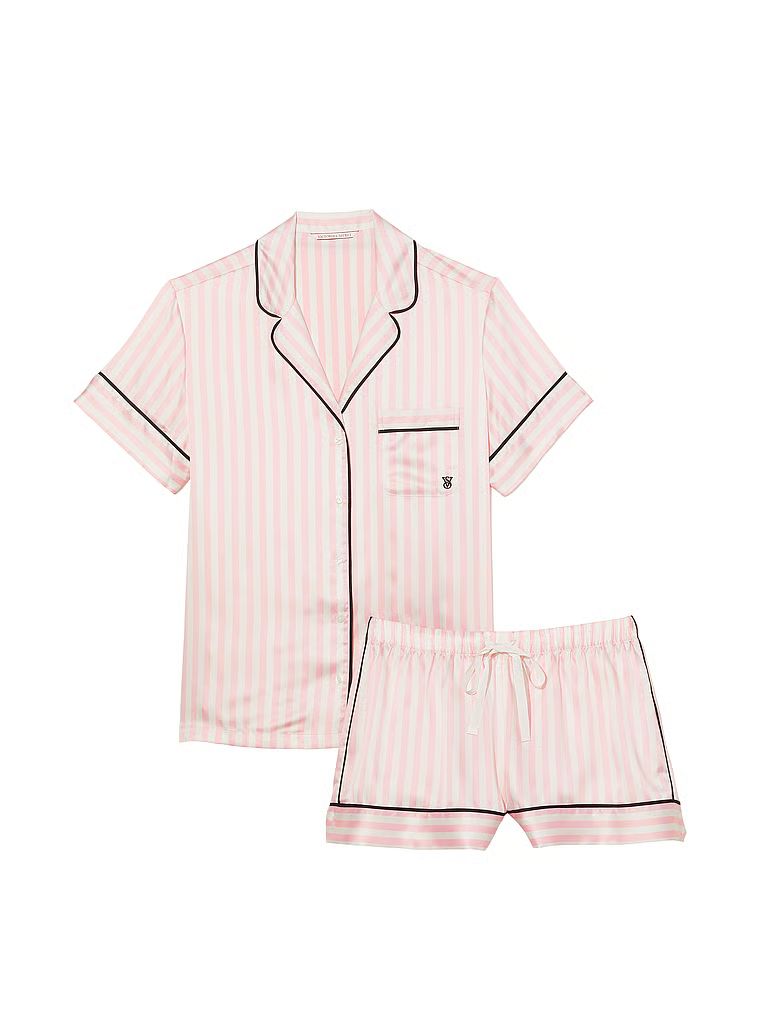 vs-pizama-567jlp-1.jpg Victoria's Secret Satynowa piżama z krótkim rękawem Iconic Stripe Victoria's Secret PL - obrazek 1