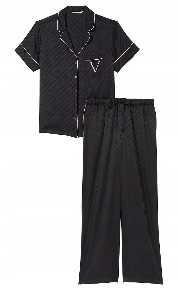 vs-pizama-986vrq-1.jpg Piżama satynowa Victoria's Secret czarna logowana XS (S) Regular - obrazek 1