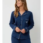 Elegancka piżama damska MARINA rozpinana z kołnierzykiem