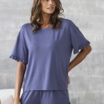 Piżama Damska krótki rękaw, spodenki Styl Italian Fashion niebieski