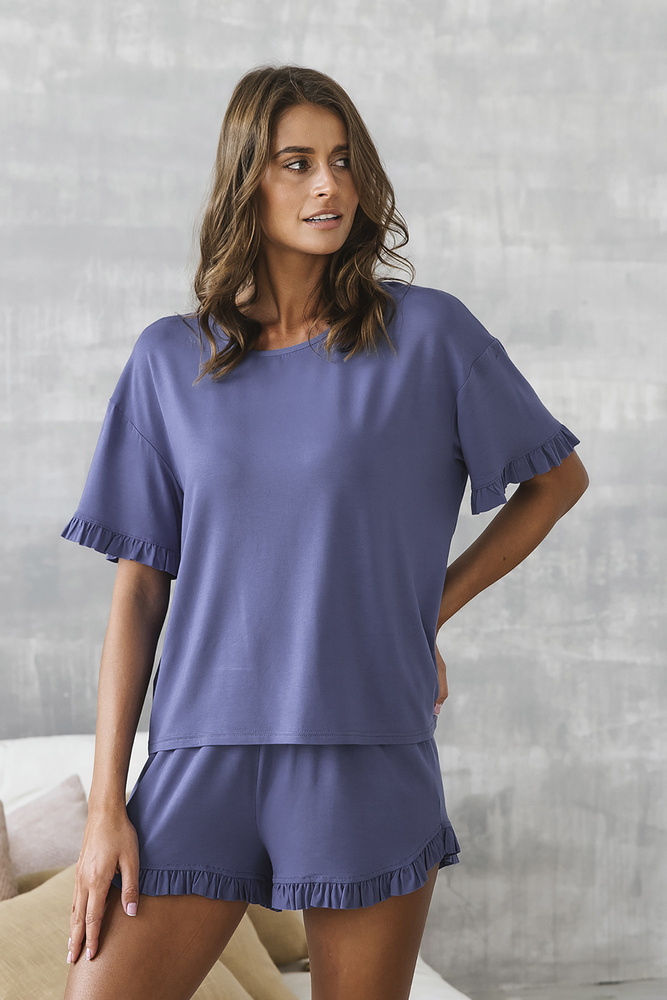pizama-damska-italian-fashion-974ehi.jpg Piżama Damska krótki rękaw, spodenki Styl Italian Fashion niebieski - obrazek 1