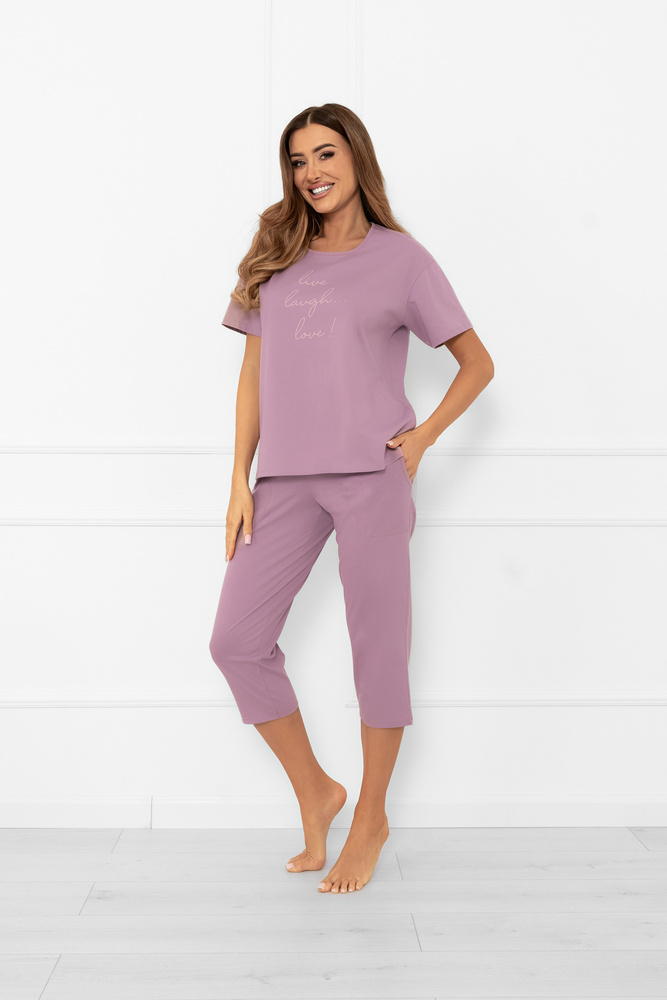 pizamy-italian-fashion-525gzt.jpg Piżama damska Ksara – krótki rękaw, spodnie 3/4, bawełna Italian Fashion wrzosowy - obrazek 1