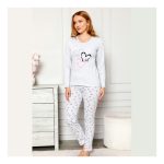 Romantyczna piżama damska szara długie spodnie S M L XL 2XL